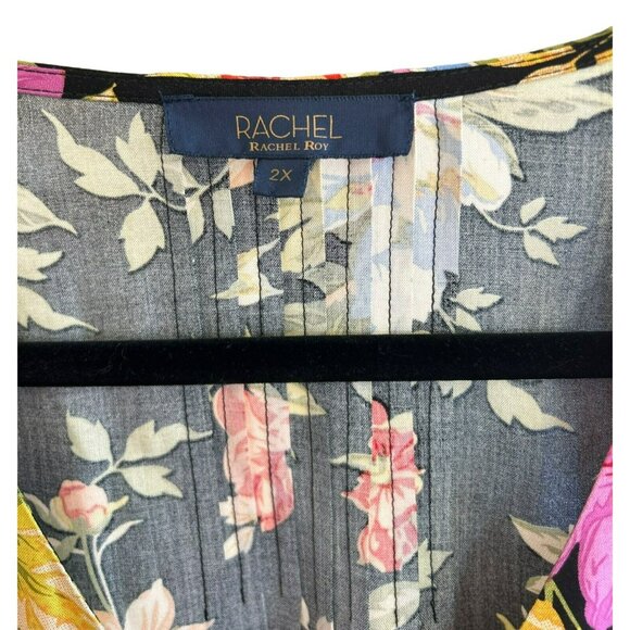 Rachel Roy Women's Brightly Colored Floral Sleeveless Ruffle Sleeve Blouse 2X - Picture 2 of 4